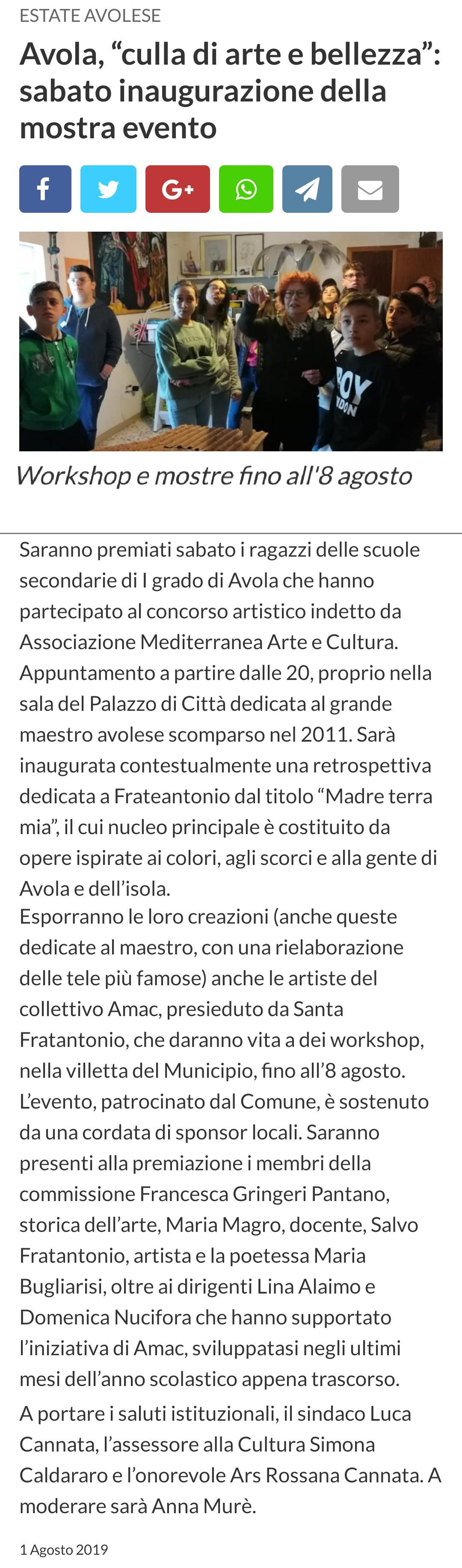 evento concorso “Avola culla d’arte e bellezza” 2019 AMAC Corrado